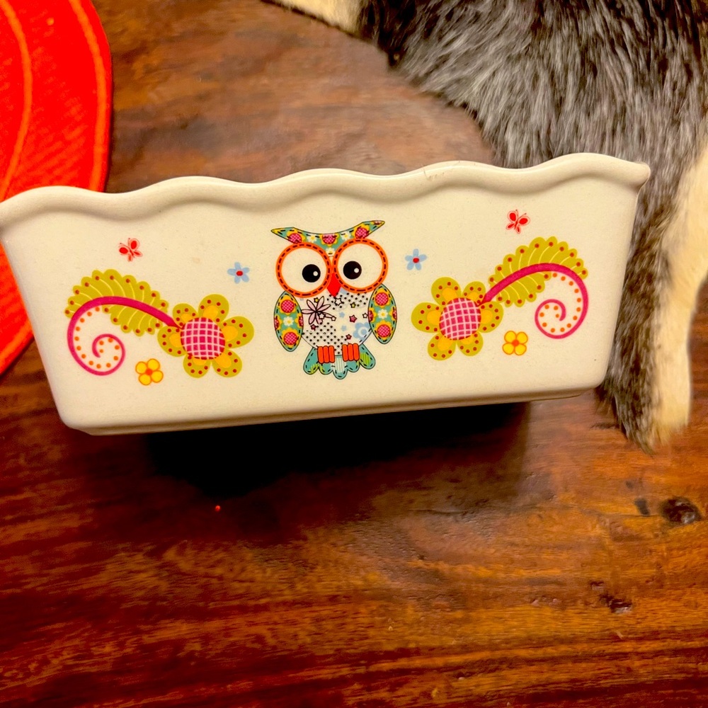 Colorful Owl Design Ceramic butter dish/trinket tray